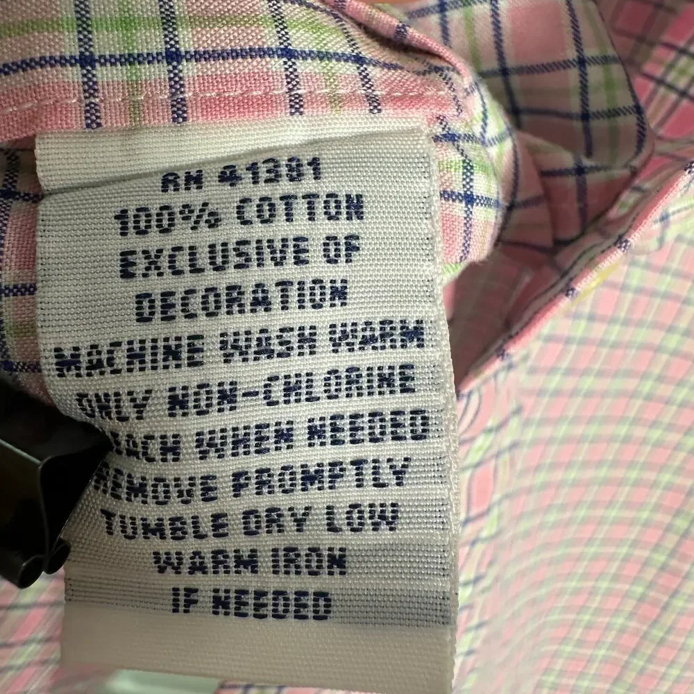 Ralph Lauren Pink Plaid Long Sleeve Button Down Collared Dress Shirt Cotton Sz L